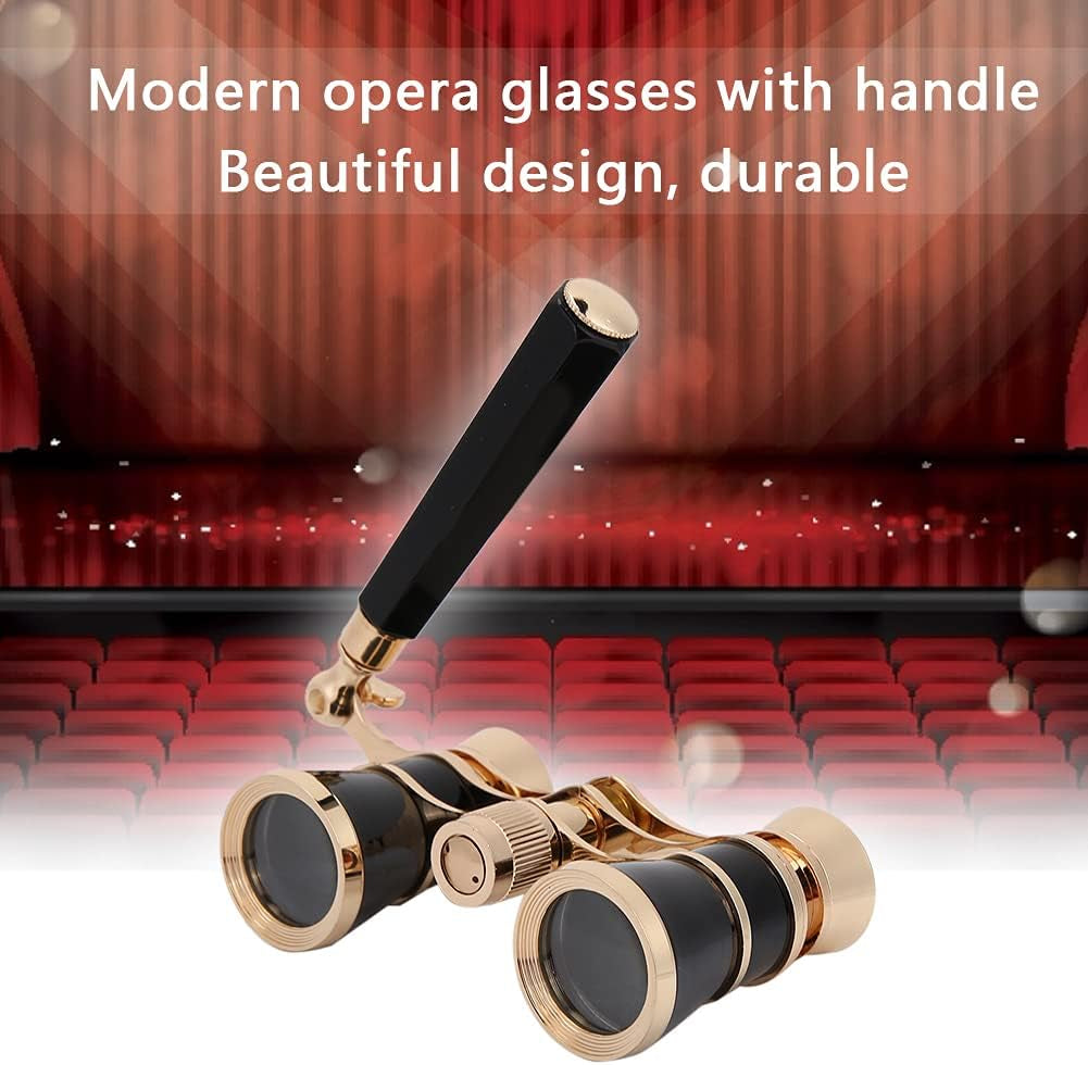 Opera Binoculars Theater Glasses Opera Glasses Binoculars 3X25 Magnification BK7 Optical Glass Lens Central Focus with Handle for Adults Kids Women in Concerts Theaters (Black)