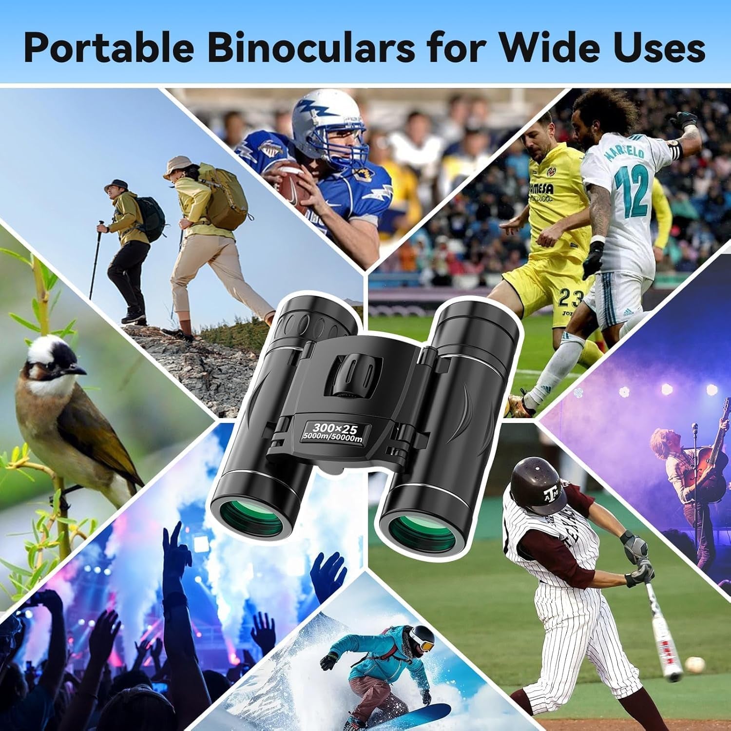 300X25 Binoculars for Adults and Kids, High Powered Mini Pocket Binoculars With