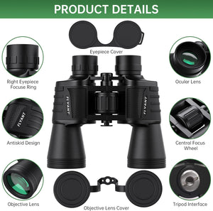 20X50 High Powered Binoculars for Adults, Waterproof Compact Binoculars with Low Light Vision for Bird Watching Hunting Football Games Travel Stargazing Cruise with Carrying Bag