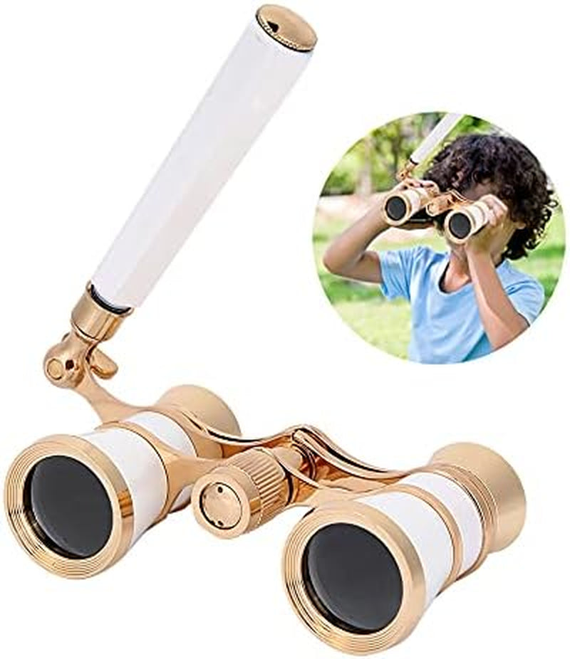 Opera Binoculars Theater Glasses Opera Glasses Binoculars 3X25 Magnification BK7 Optical Glass Lens Central Focus with Handle for Adults Kids Women in Concerts Theaters (White)