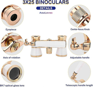 Opera Binoculars 3x25 Glasses Compact Telescope for Concerts and Travel