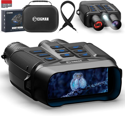CIGMAN 4K Night Vision Binoculars, 3.99" Large HD Display, 58MP Night Photos, 5000mAh Battery, IP65 Waterproof, 5X Zoom, 32GB Card Included