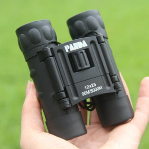 Panda - High Power Night Vision Compact 12x25 Binoculars, HD Optics, Non-Slip Rubber Grip, Black, Bag + Strap