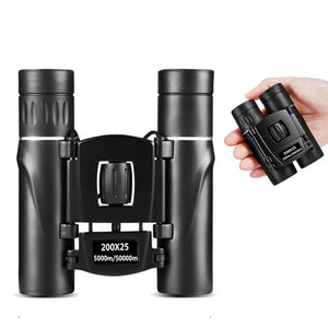 200x25 Binoculars - Foldable Lightweight Durable Design, High-Quality Bak4 Prism For Clear Sharp Images, Case + Strap, Black