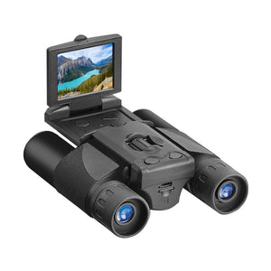Digital Camera Binoculars - 8x HD Zoom, Flip-up LCD Screen, Starlight Night Vision, USB Charger + Strap, Black