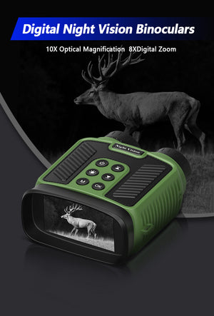 Digital Night Vision Binoculars - 4K Ultra HD Video & Photo, IR Scope, Day & Night Long Range, Rechargable, USB Charger, Case + Strap, Green/Black