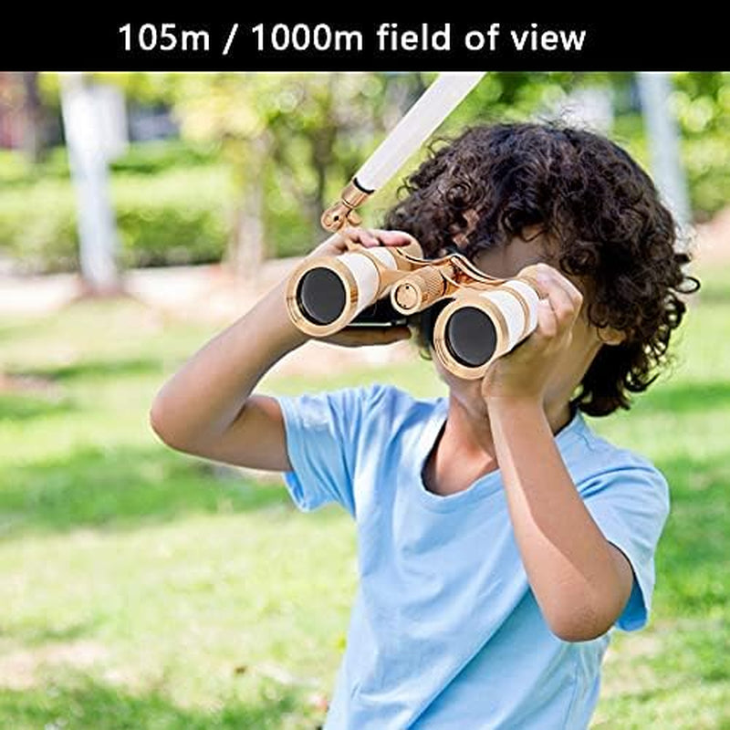 Opera Binoculars Theater Glasses Opera Glasses Binoculars 3X25 Magnification BK7 Optical Glass Lens Central Focus with Handle for Adults Kids Women in Concerts Theaters (White)