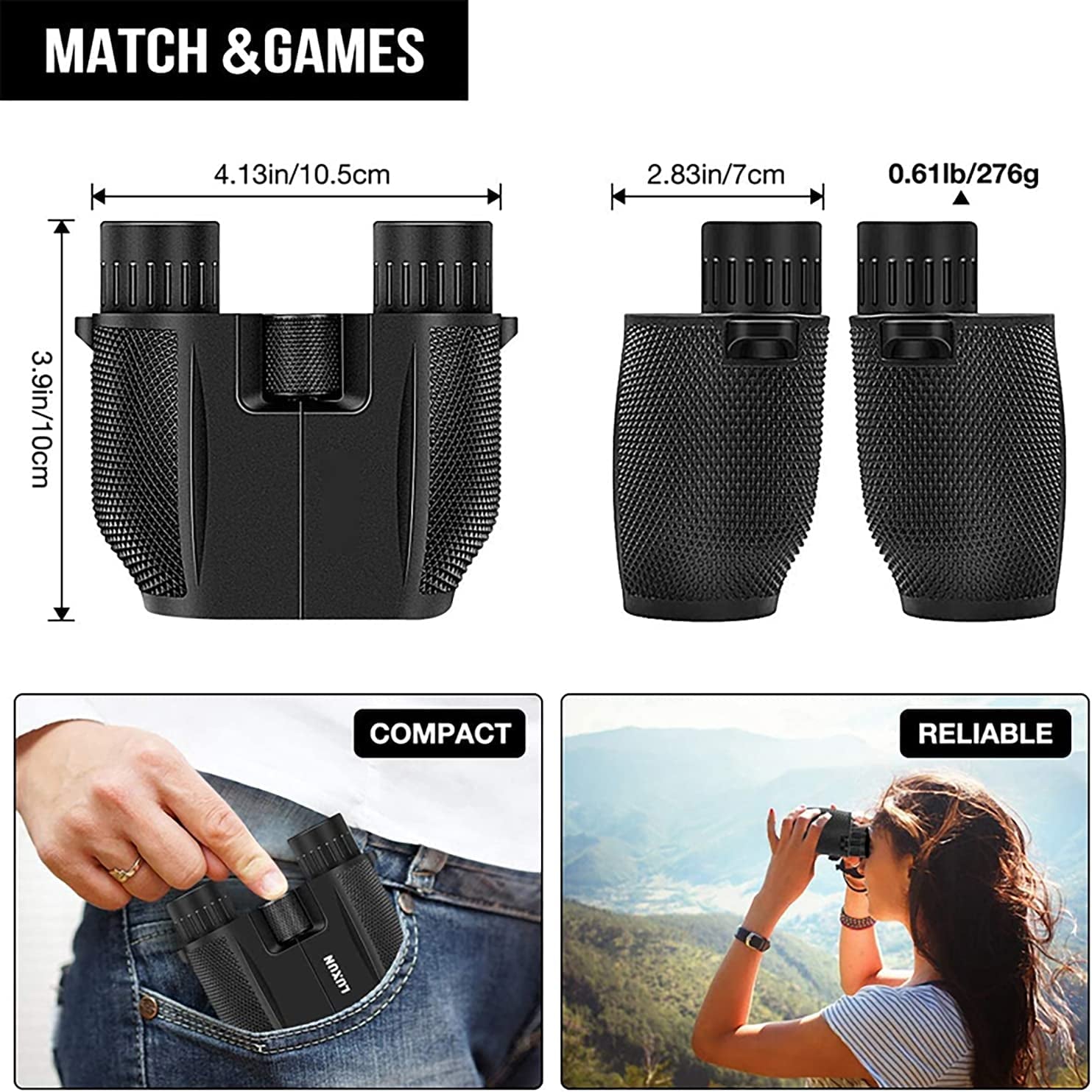 Compact Binoculars, Foldable Waterproof BAK-4 Binoculars 10 X 25 Prism Hunts Bir