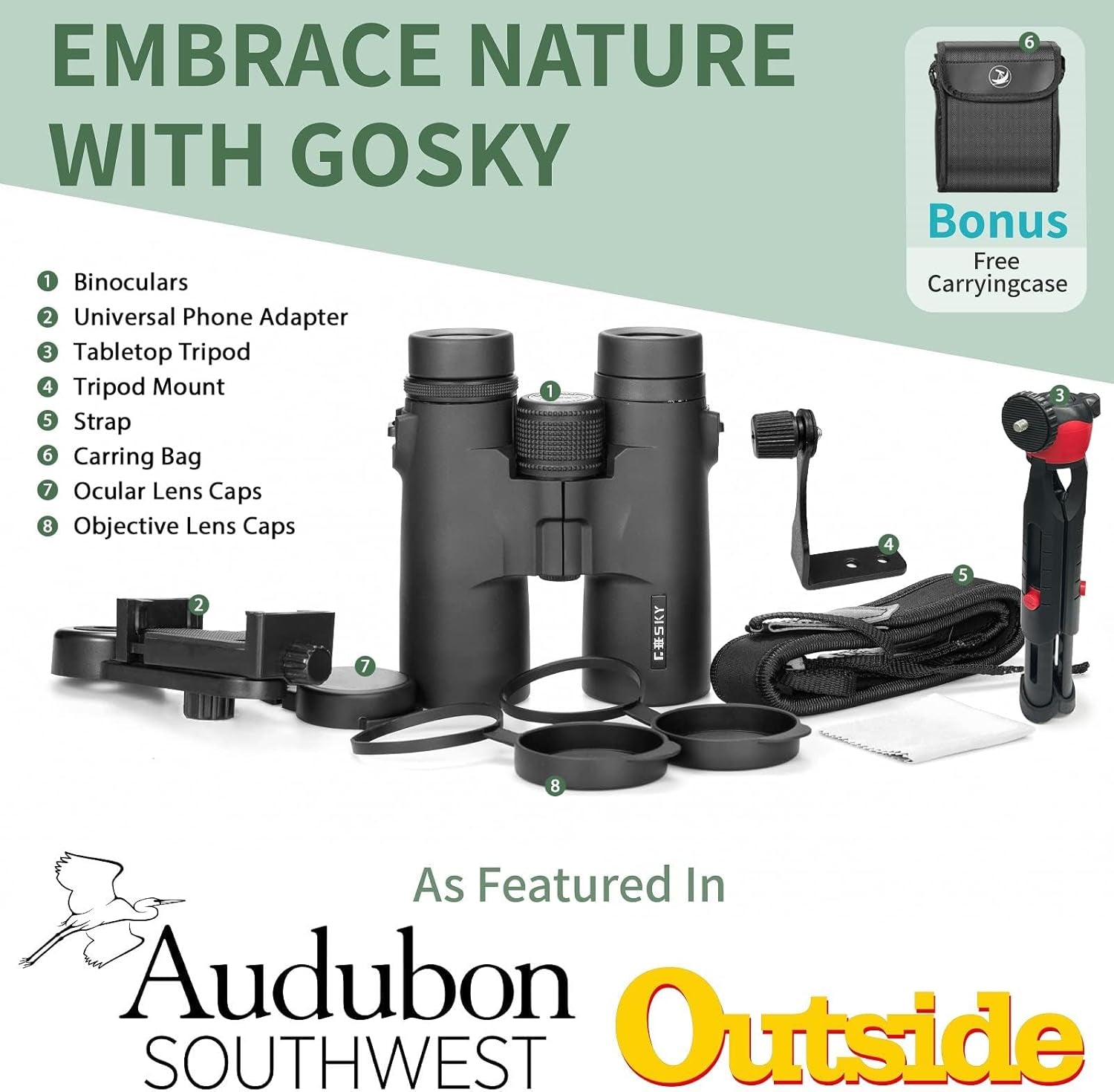 8X42 Roof Prism Binoculars for Adults, HD Professional Binoculars for Bird Watching Travel Stargazing Hunting Concerts Sports-Bak4 Prism FMC Lens-With Phone Mount Tripod Strap Carrying Bag