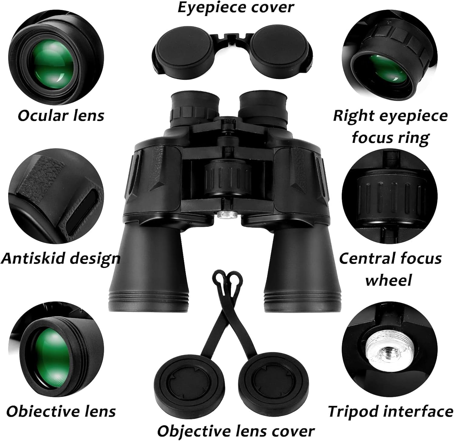 20X50 High Power Binoculars for Adults, HD Waterproof Binoculars with BAK4 Prism & FMC Lens,Portable Binocular Bird Watching Hunting Football Games Cruise with Carrying Bag,Strap,Phone Adapter-Black