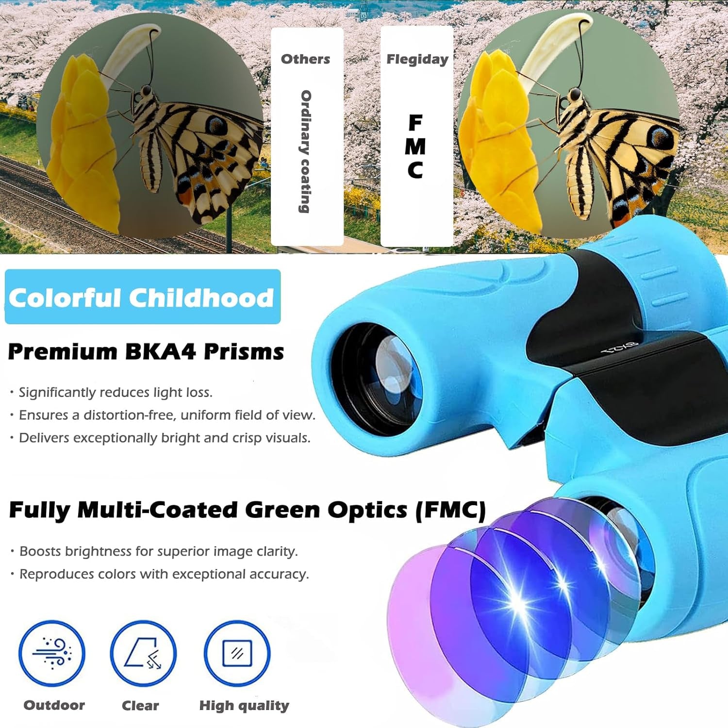 Kids Binoculars 8X21, High Power Shockproof & Waterproof Telescope for Children, BAK4 Prism for Bird Watching, Concert, Sports Events