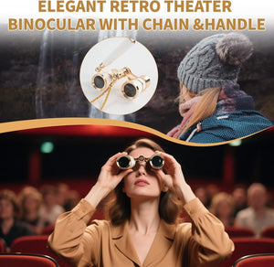 3X25 Opera Glasses for Women with Adjustable Handle & Chain,Bk9 Optical Lens, Vintage Compact Mini Theater Binoculars Adults Kids in Opera Musical Concert-White