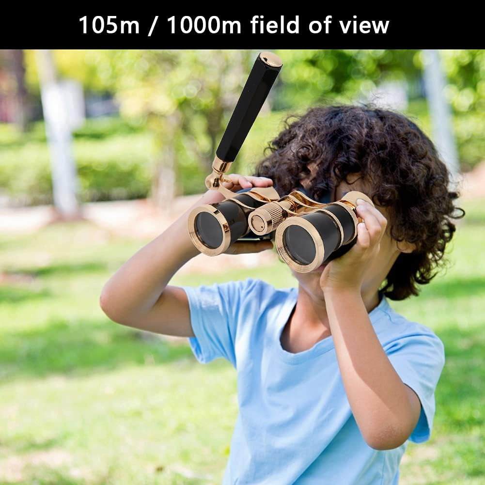 Opera Binoculars Theater Glasses Opera Glasses Binoculars 3X25 Magnification BK7 Optical Glass Lens Central Focus with Handle for Adults Kids Women in Concerts Theaters (Black)