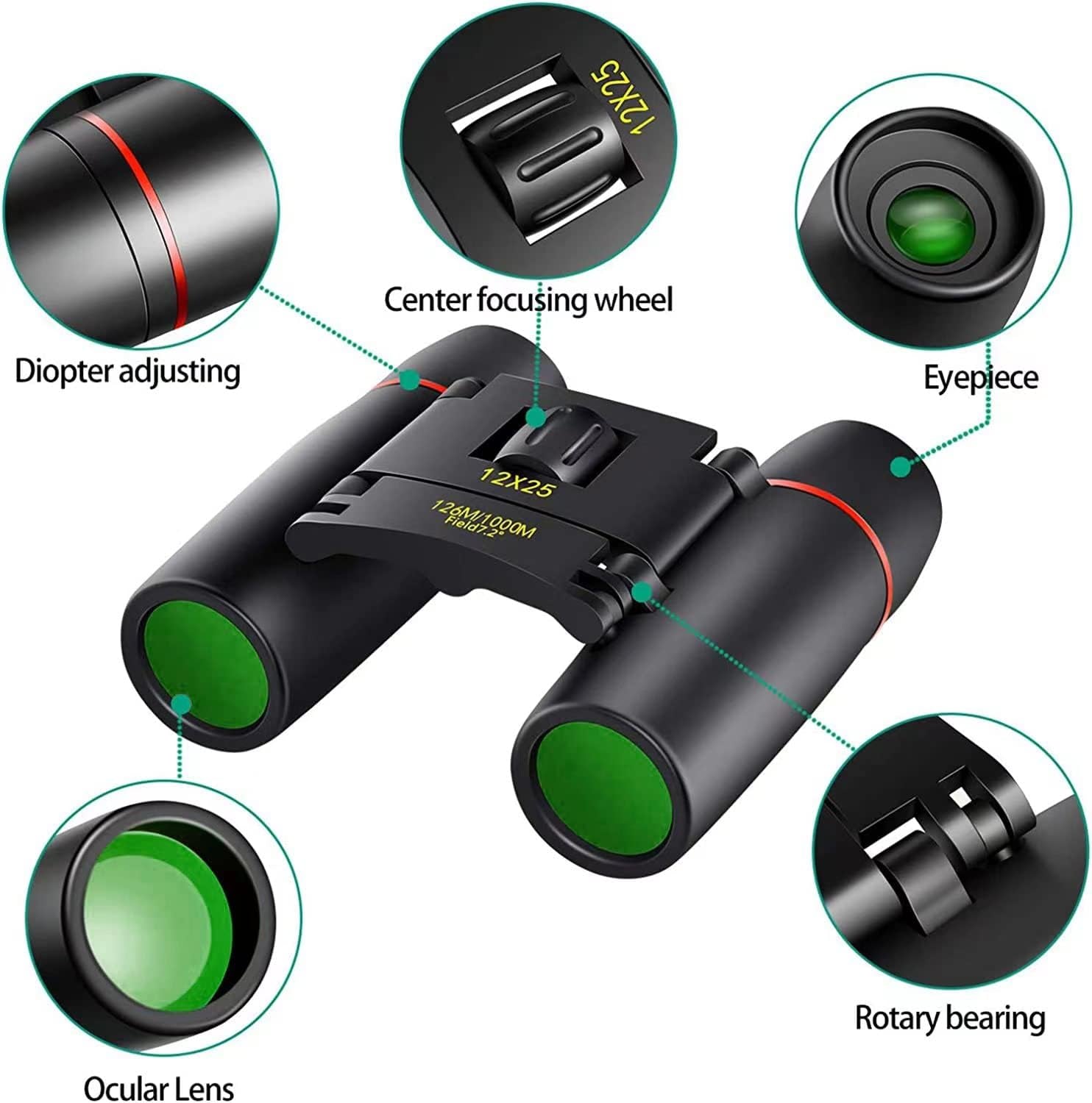 12X25 Small Pocket Binoculars Compact Adults,Mini Kids Binoculars Boys for Bird Watching,Concert Theater Opera