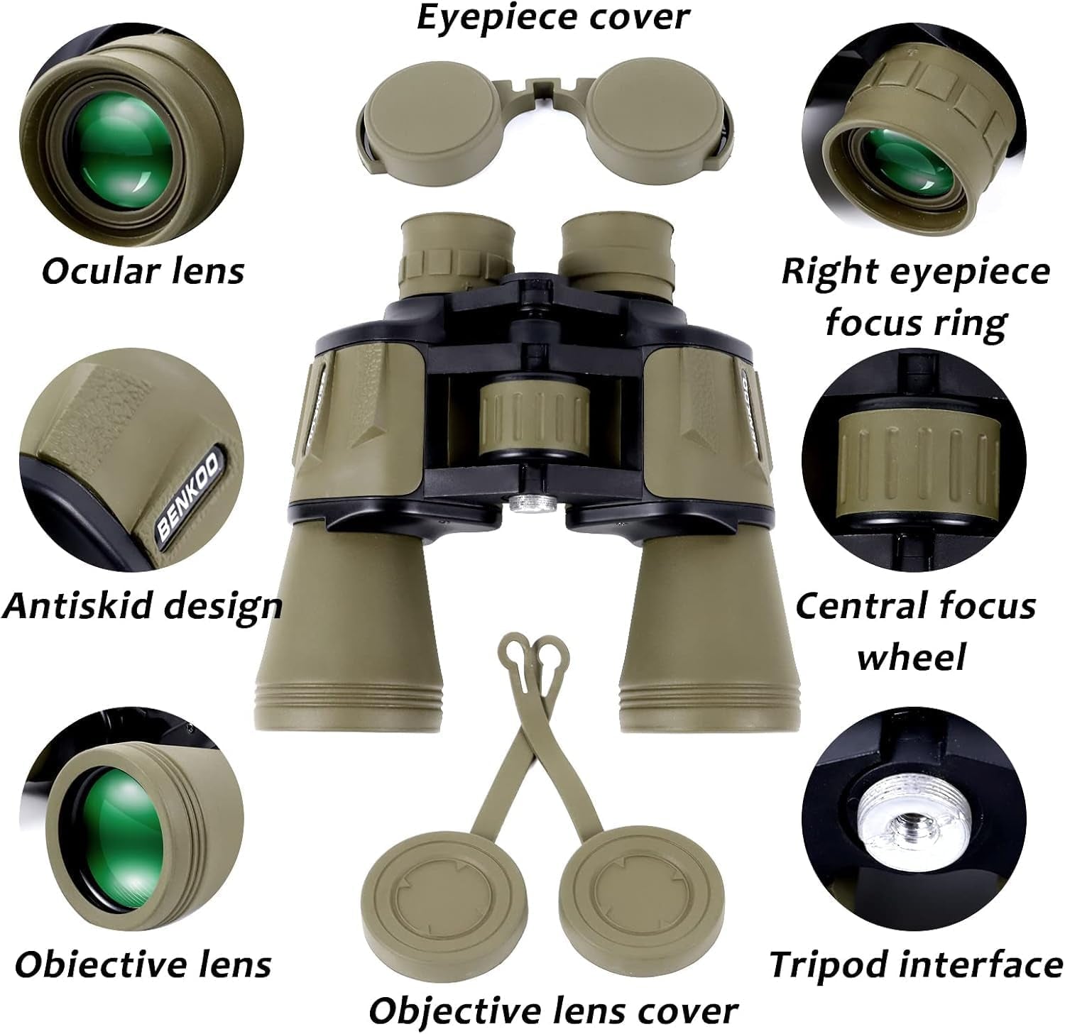 20X50 High Power Binoculars for Adults, HD Waterproof Binoculars with BAK4 Prism & FMC Lens,Portable Binocular Bird Watching Hunting Football Games Cruise with Carrying Bag,Strap,Phone Adapter-Green