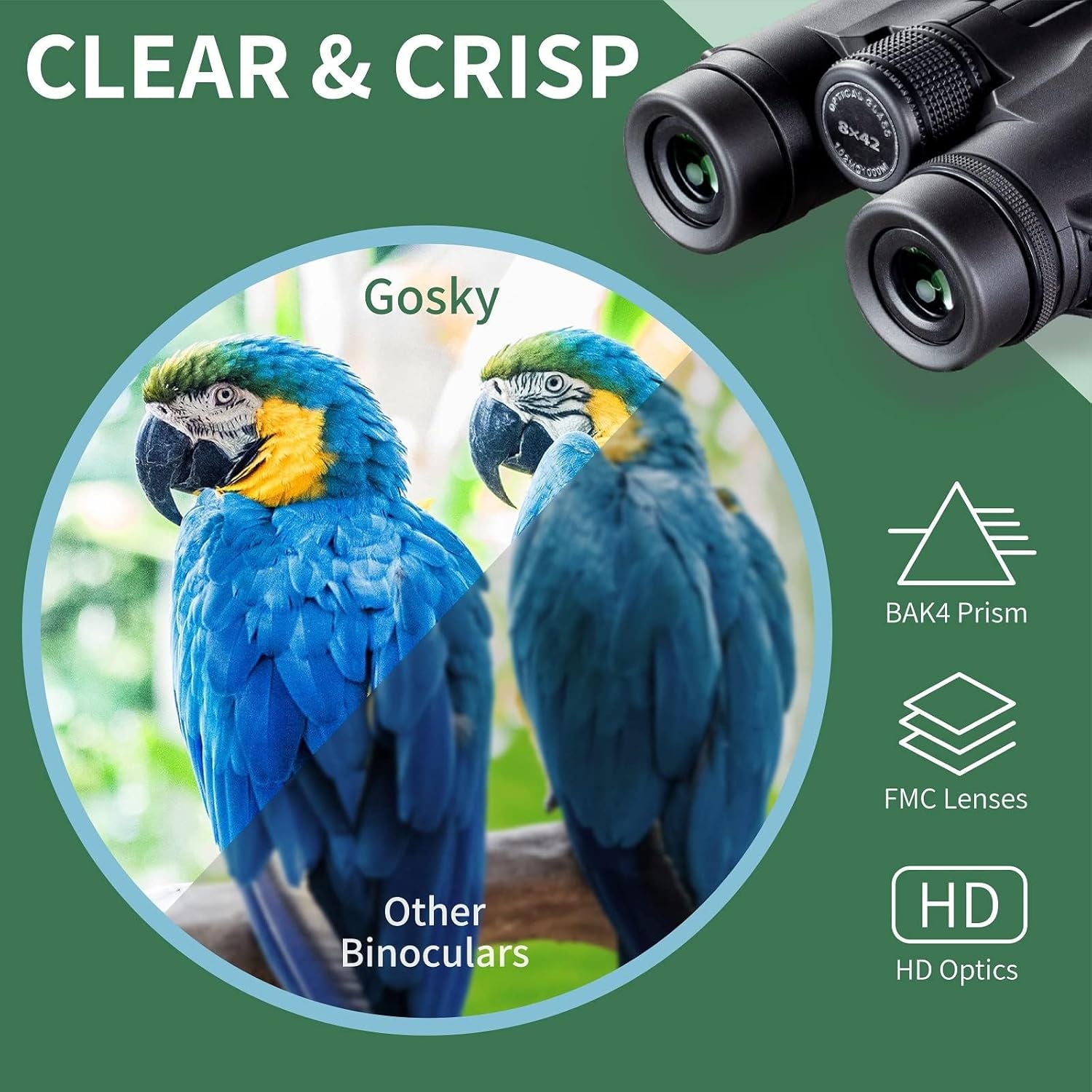 8X42 Roof Prism Binoculars for Adults, HD Professional Binoculars for Bird Watching Travel Stargazing Hunting Concerts Sports-Bak4 Prism FMC Lens-With Phone Mount Tripod Strap Carrying Bag