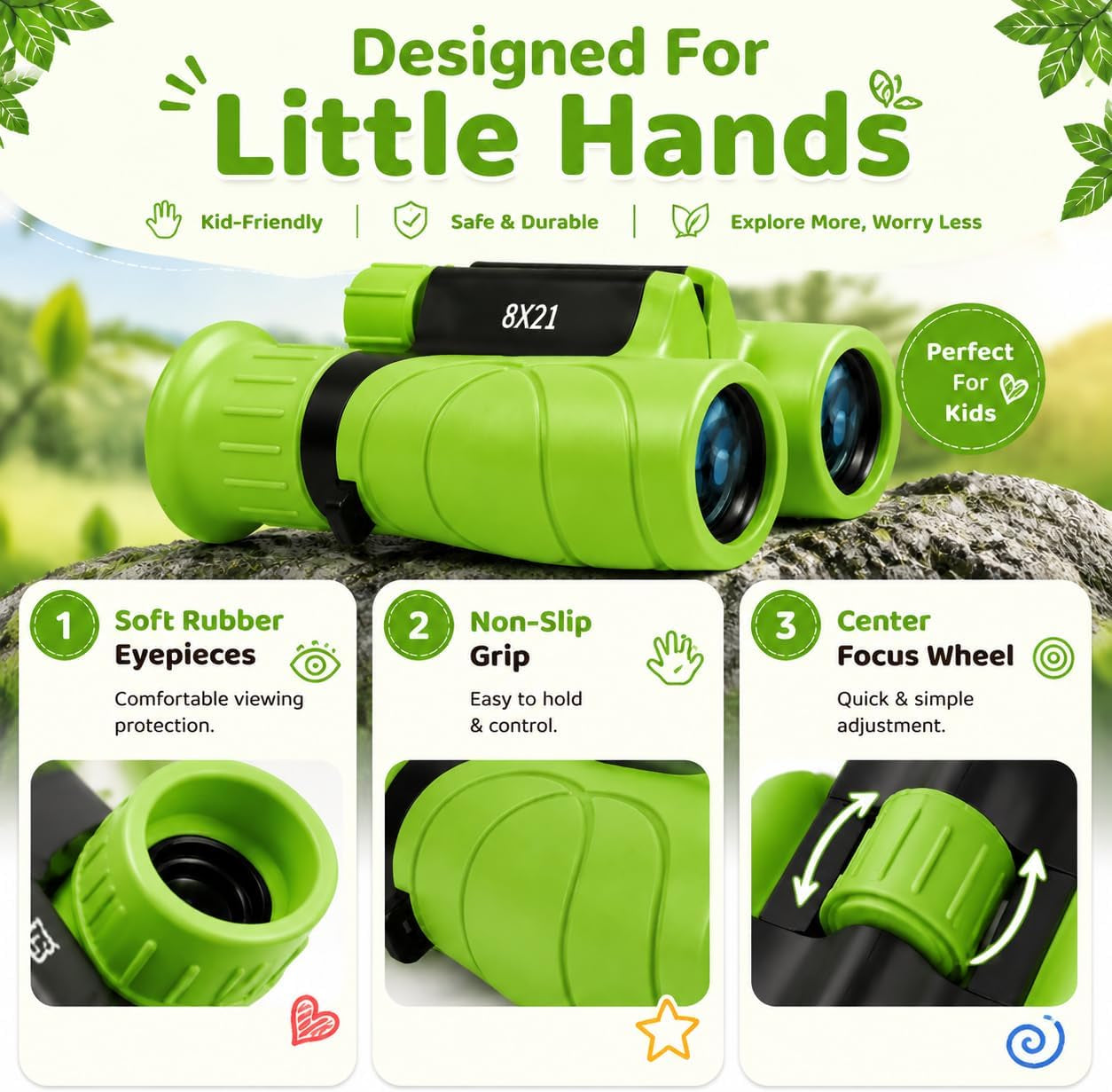 Kids Binoculars,Shockproof 8 X 21 High Resolution Compact Kids Binoculars Real for Boys and Girls,Perfect for Bird Watching, Hiking,Camping,Travel, Christmas Birthday Gift