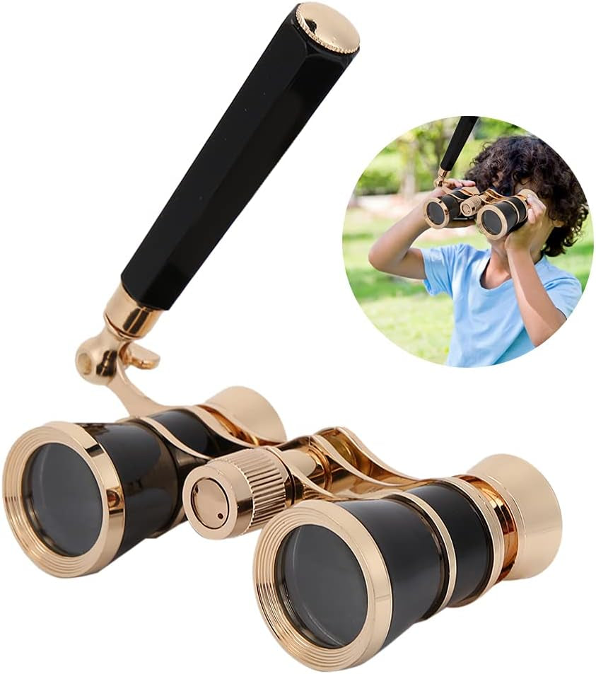 Opera Binoculars Theater Glasses Opera Glasses Binoculars 3X25 Magnification BK7 Optical Glass Lens Central Focus with Handle for Adults Kids Women in Concerts Theaters (Black)