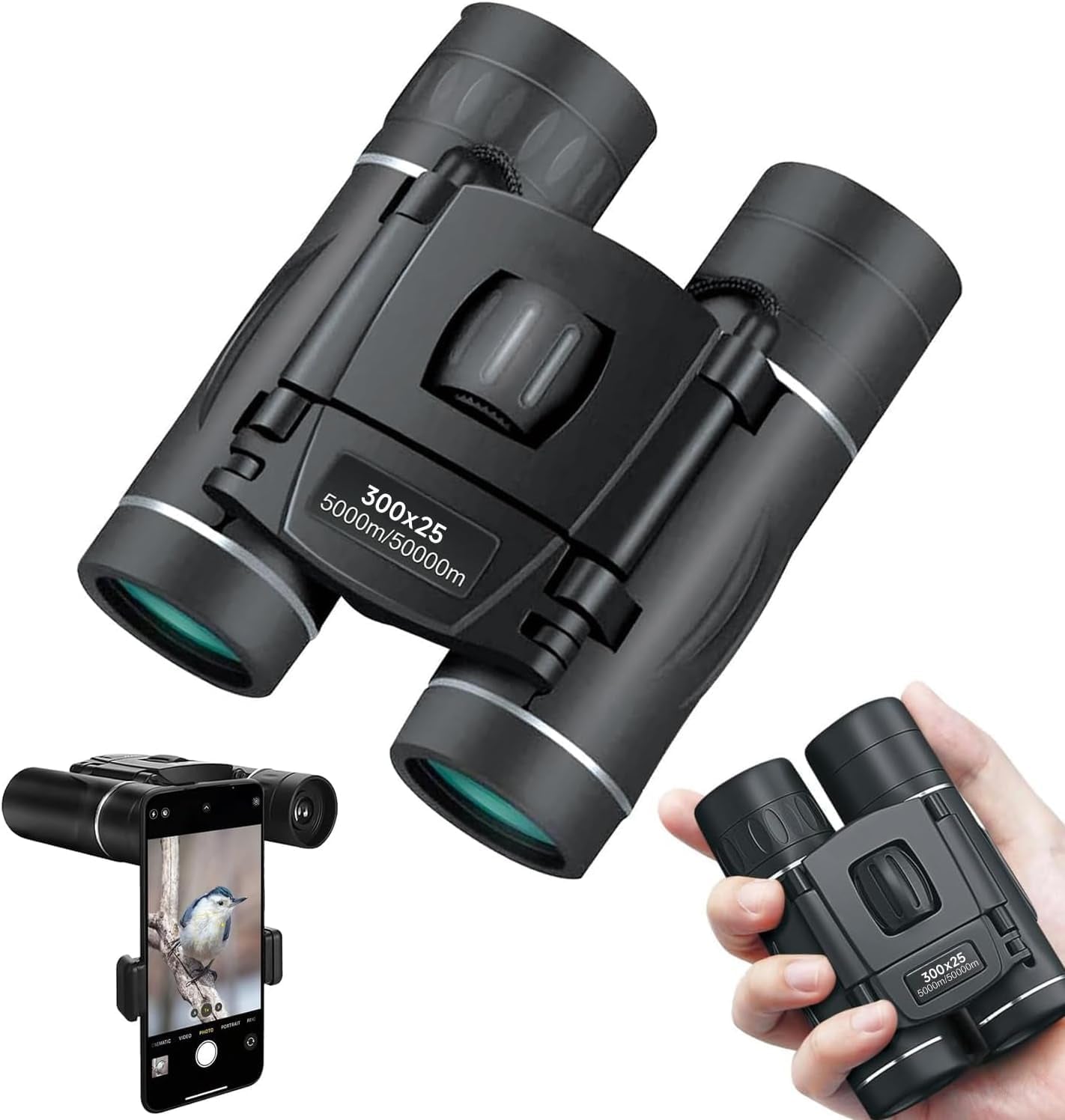 300X25 Binoculars for Adults and Kids, High Powered Mini Pocket Binoculars With
