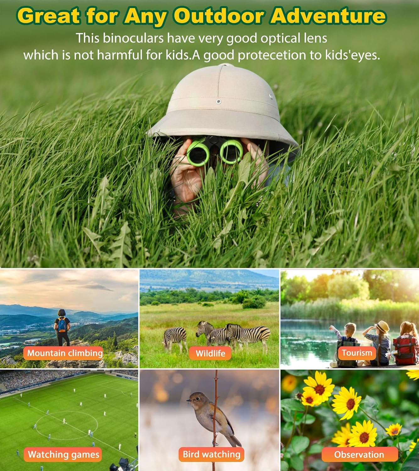 Binoculars for Kids, Toys for 3-12 Years Boys and Girls High-Resolution Optics Shockproof Mini Compact Toy Binoculars for Bird Watching, Hiking, Camping, Science, Detective