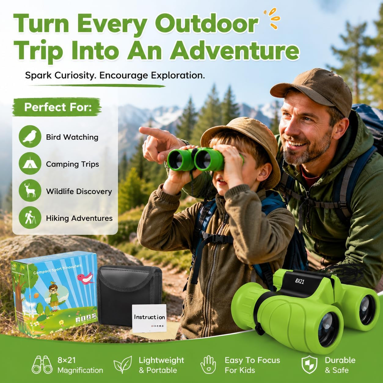 Kids Binoculars,Shockproof 8 X 21 High Resolution Compact Kids Binoculars Real for Boys and Girls,Perfect for Bird Watching, Hiking,Camping,Travel, Christmas Birthday Gift