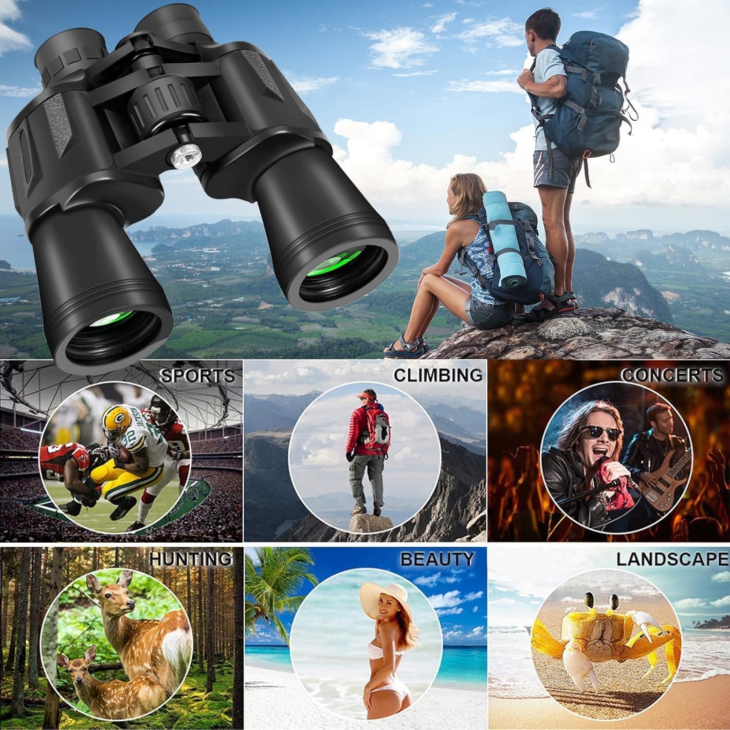 20X50 High Power Binoculars for Adults, HD Waterproof Binoculars with BAK4 Prism & FMC Lens,Portable Binocular Bird Watching Hunting Football Games Cruise with Carrying Bag,Strap,Phone Adapter-Black