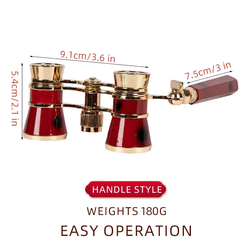 Portable Binoculars 3X25 Metal Opera Theater Glasses Mini Binocular Compact with Chain /Handle for Stage Concert Camping
