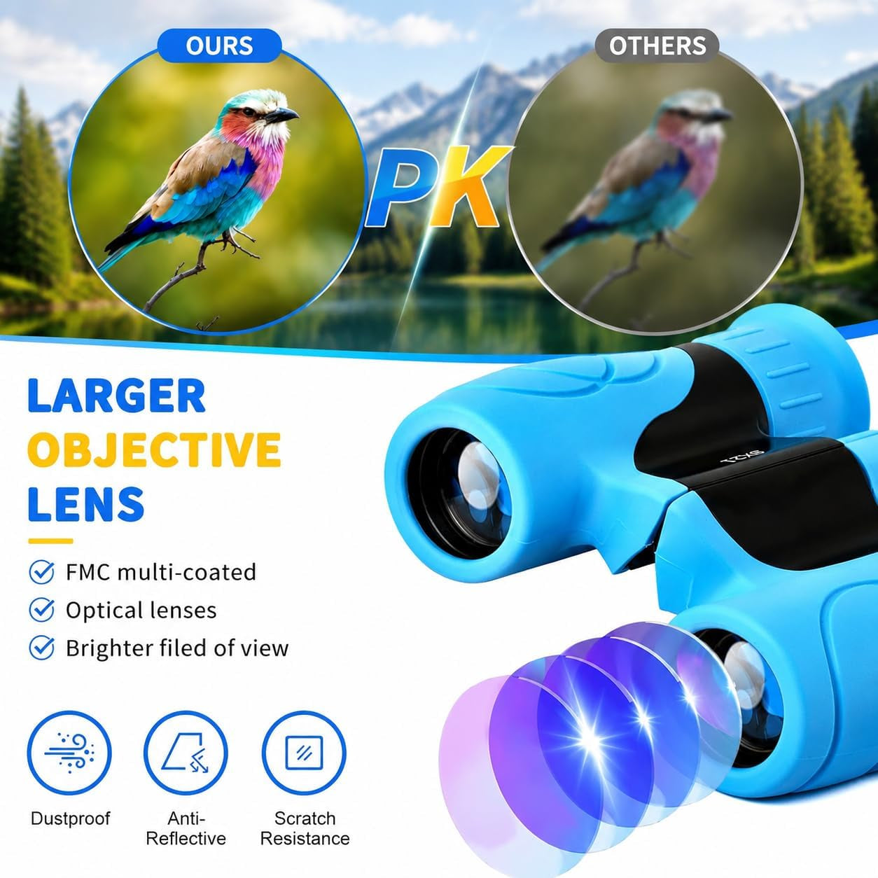 Kids Binoculars,Shockproof 8 X 21 High Resolution Compact Kids Binoculars Real for Boys and Girls,Perfect for Bird Watching, Hiking,Camping,Travel, Christmas Birthday Gift | Camping, Exploring, Hiking, Hunting, Sporting Events and Safari Park Gifts for Kids Ages 3-12