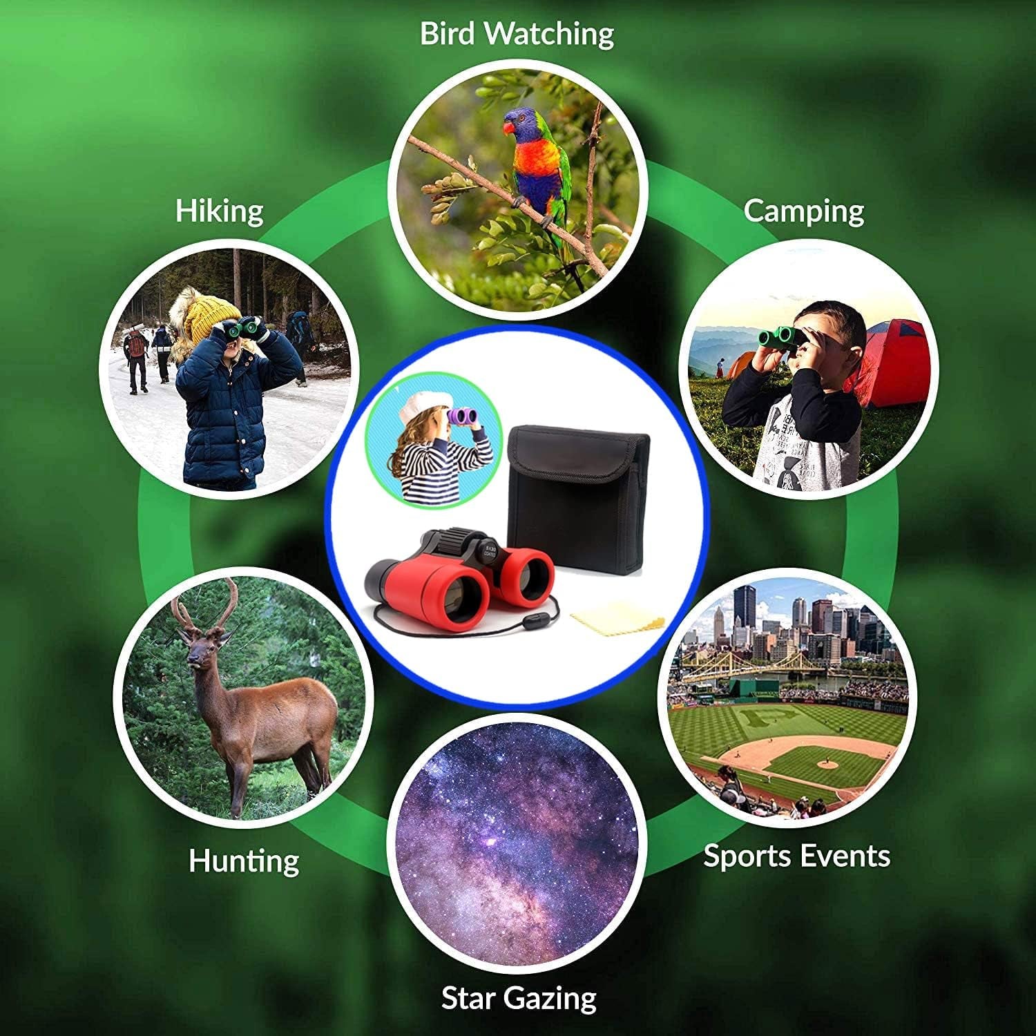Kids Binoculars Best Gifts for 3-12 Years Boys Girls High-Resolution Optics Shockproof Mini Compact Binocuolar Toys Folding Small Telescope for Bird Watching Camping Outdoor Play