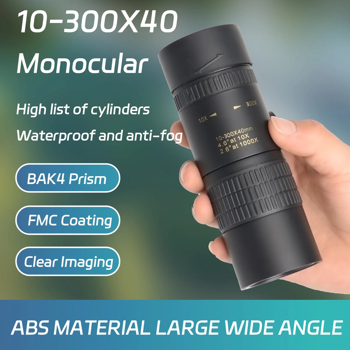 10-300X40 Zoom Telescope HD 4K Portable Strong Binoculars Long Range Professional Monocular Bak4-Prisms for Hunting Camping