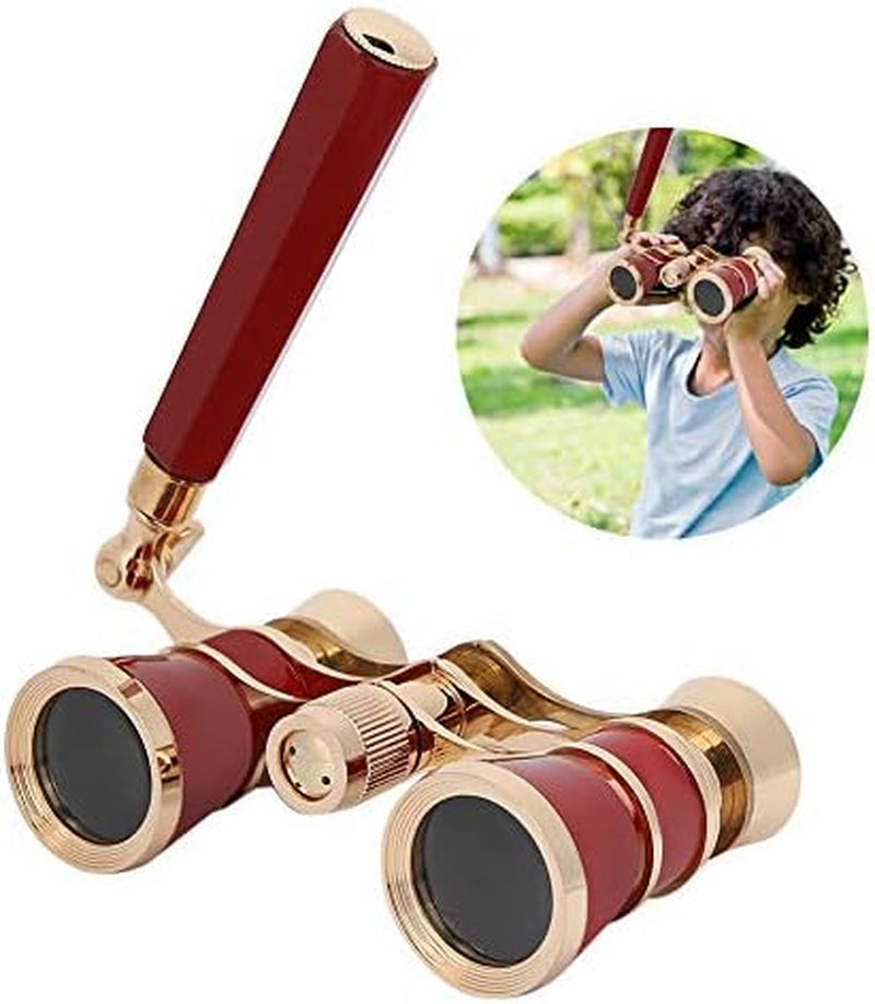 Opera Binoculars Theater Glasses Opera Glasses Binoculars 3X25 Magnification BK7 Optical Glass Lens Central Focus with Handle for Adults Kids Women in Concerts Theaters (Red)