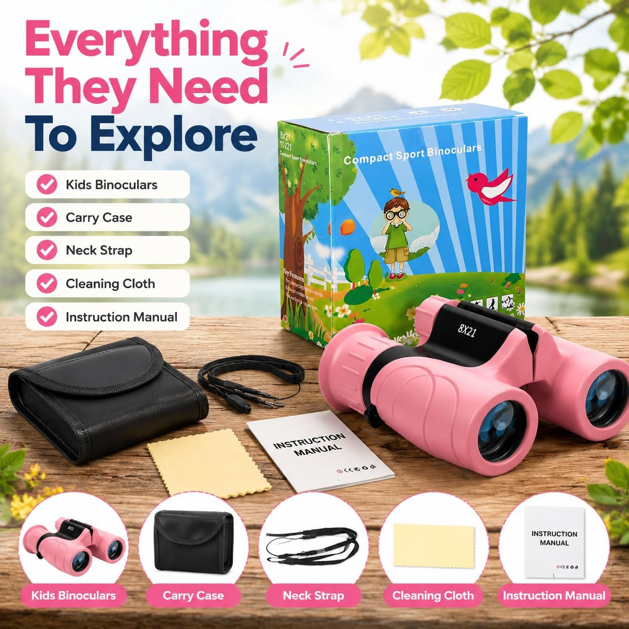 Kids Binoculars,Shockproof 8 X 21 High Resolution Compact Kids Binoculars Real for Boys and Girls,Perfect for Bird Watching, Hiking,Camping,Travel, Christmas Birthday Gift