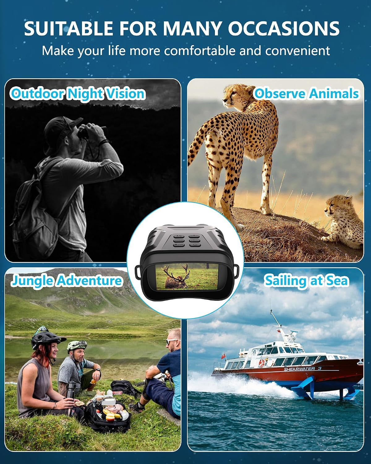 Ultimate 4K Night Vision Goggles - 8X Digital Zoom Binoculars with 3" Screen & Adjustable IR Light for Camping & Hunting, 200M Range, 32GB Storage