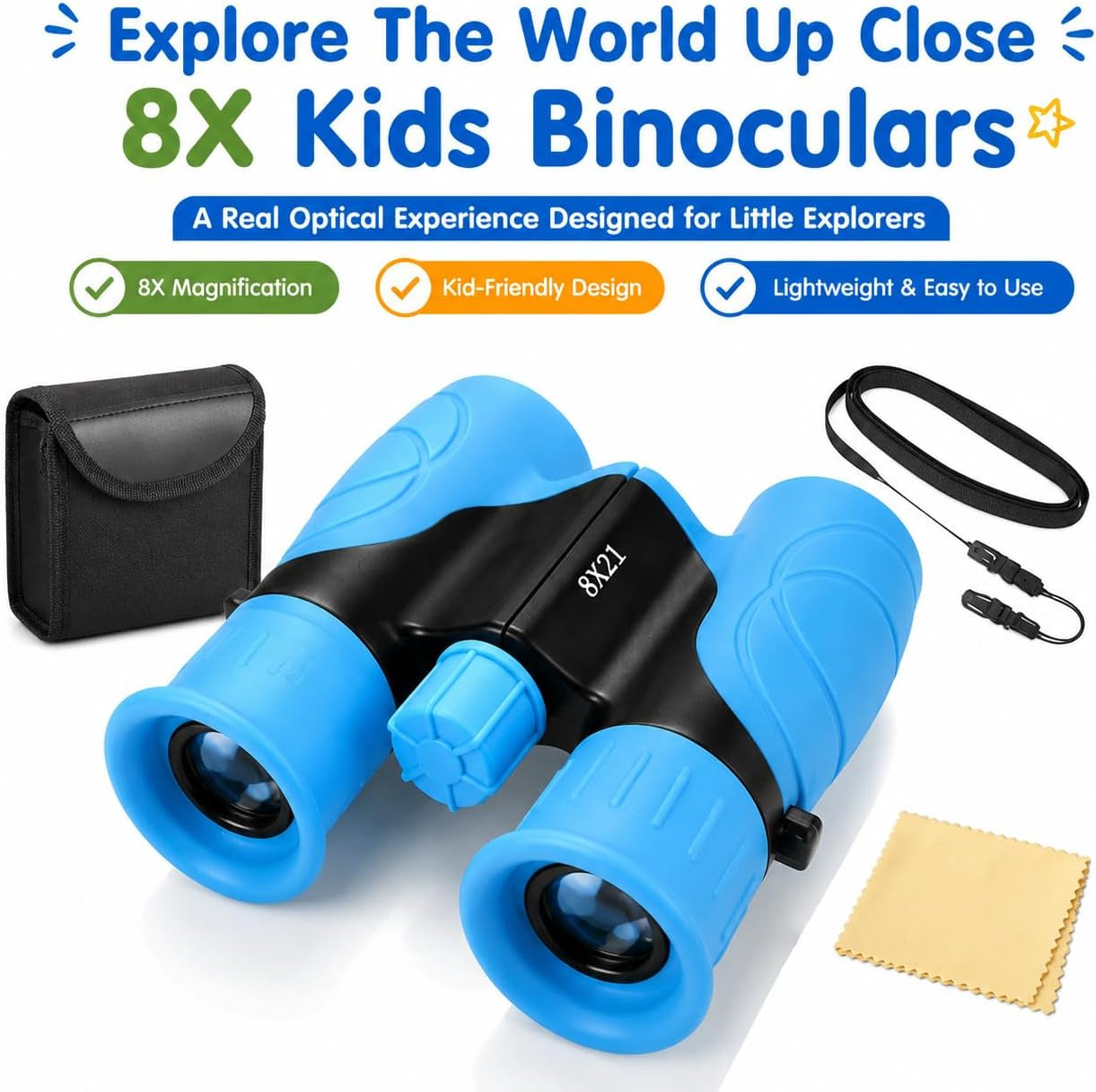 Kids Binoculars,Shockproof 8 X 21 High Resolution Compact Kids Binoculars Real for Boys and Girls,Perfect for Bird Watching, Hiking,Camping,Travel, Christmas Birthday Gift | Camping, Exploring, Hiking, Hunting, Sporting Events and Safari Park Gifts for Kids Ages 3-12