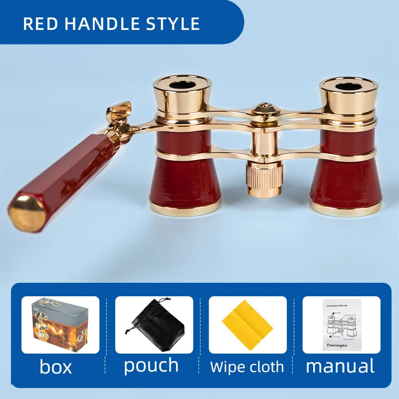 Portable Binoculars 3X25 Metal Opera Theater Glasses Mini Binocular Compact with Chain /Handle for Stage Concert Camping