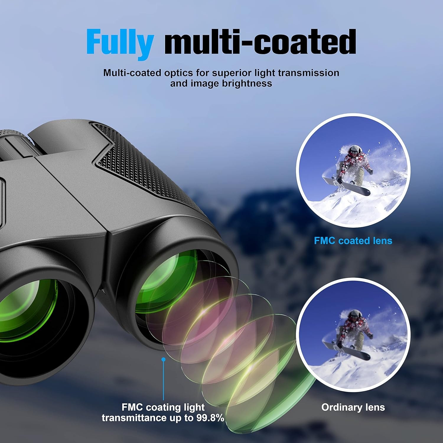 Binoculars 12X25 for Adults and Kids Night Vision Binoculars Compact Binocular Large Eyepiece Waterproof Binocular Wide Field of View for Bird Watching, Hiking, Hunting, Concert with Carrying Bag