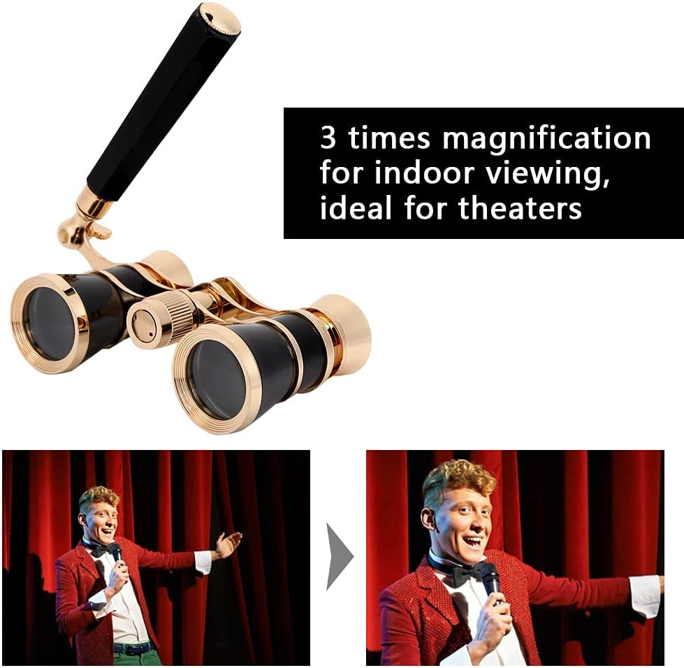 Opera Binoculars Theater Glasses Opera Glasses Binoculars 3X25 Magnification BK7 Optical Glass Lens Central Focus with Handle for Adults Kids Women in Concerts Theaters (Black)